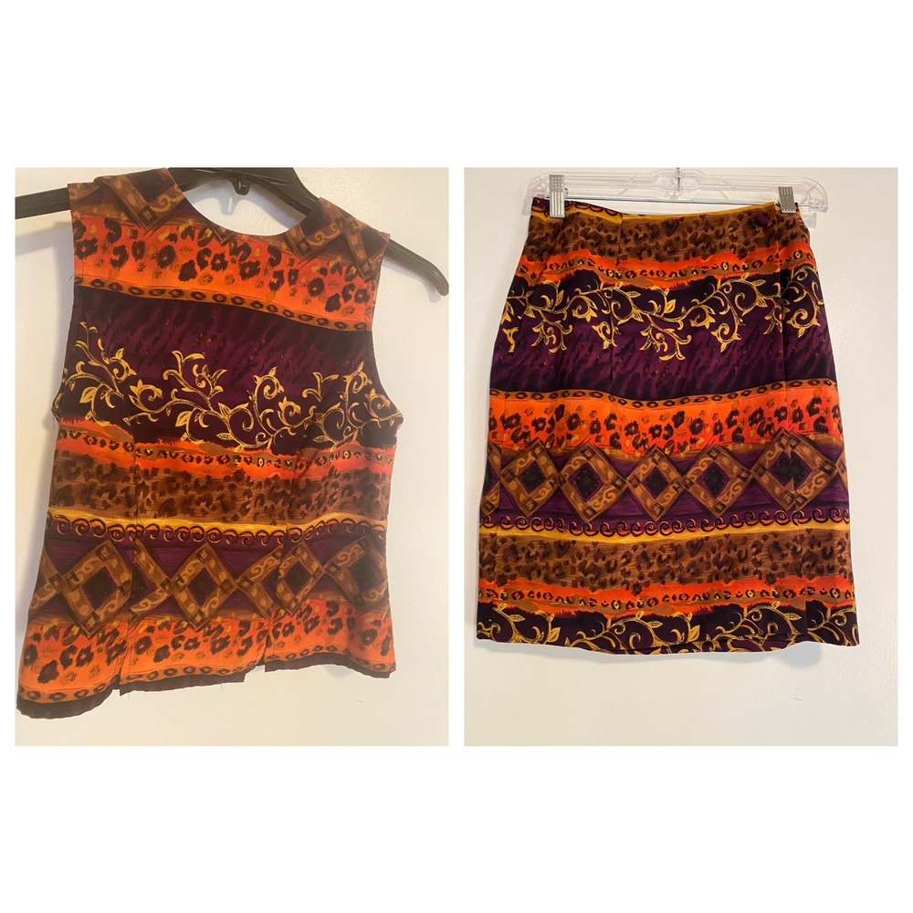 Gantos petite vintage 2pc sleeveless top skirt set 4p abstract animal print